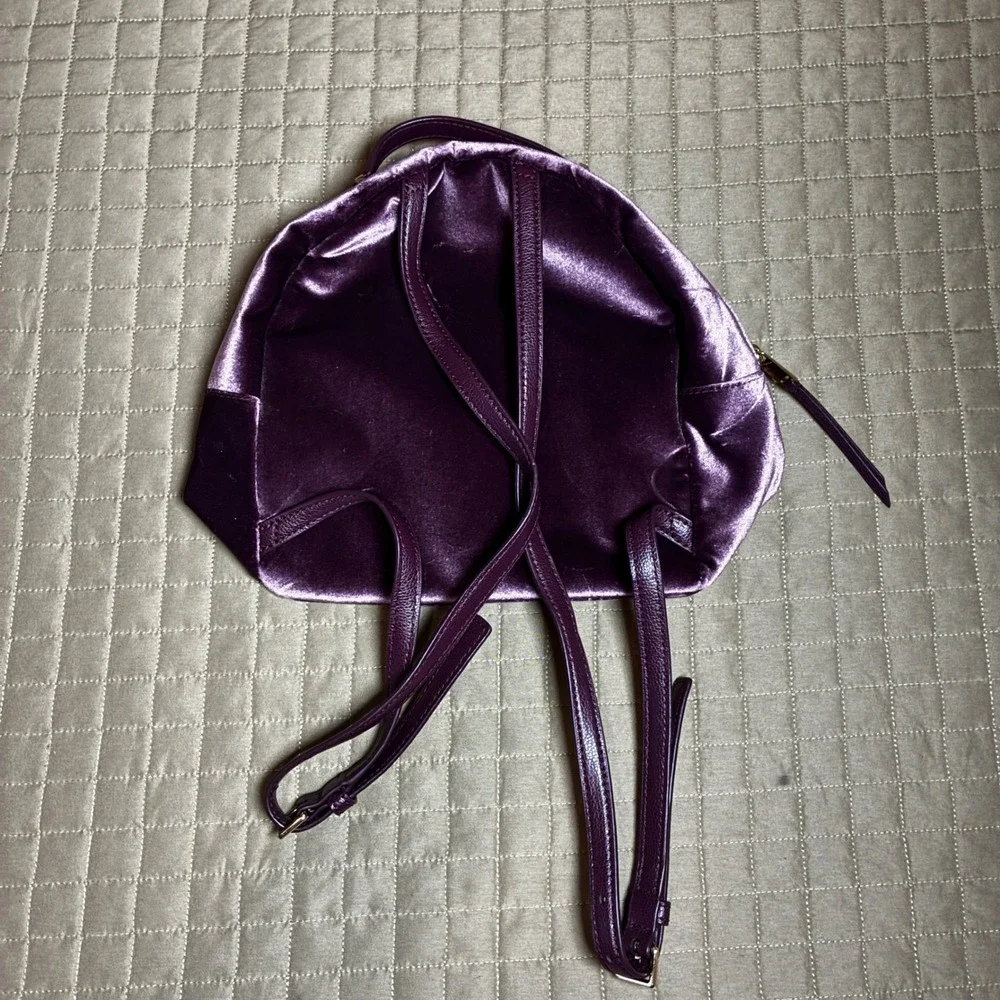 Kate Spade Purple Velvet Small Backpack Dome Bag Gold Hardware Adjustable Straps